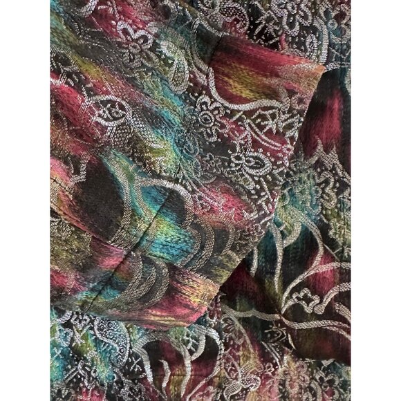 Chicos Womens Jacket Size 1 Rayon Silk Blend Multicolor Metallic Floral Button - Picture 6 of 7